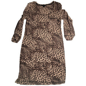 Soma Womens Animal Leopard Print Dress Cotton Blend Brown Black small